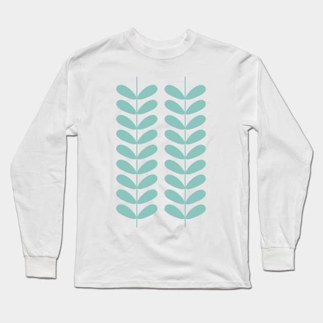 Aqua Blue Retro Flowers Long Sleeve T-Shirt by OrchardBerry